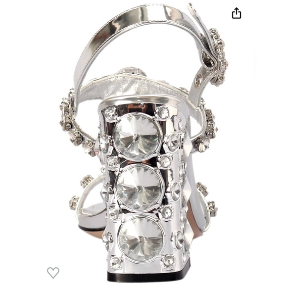 Meuey Lyot Chunky Heel Rhinestone Sandals Open Toe Shoes Size 40 or 9.5 US NIB - Picture 2 of 10